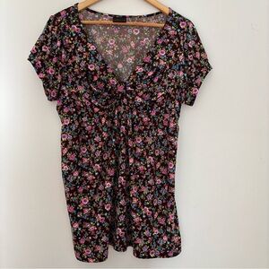 Vintage Y2K Torrid Floral Babydoll Shirt 90s Plus size‎ 1X 1 Ditsy V-Neck Empire